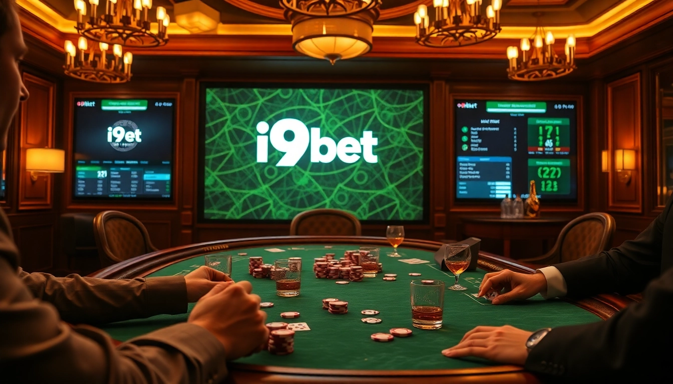 Experience the thrill of poker at i9bet with luxurious chips and an elegant betting table.