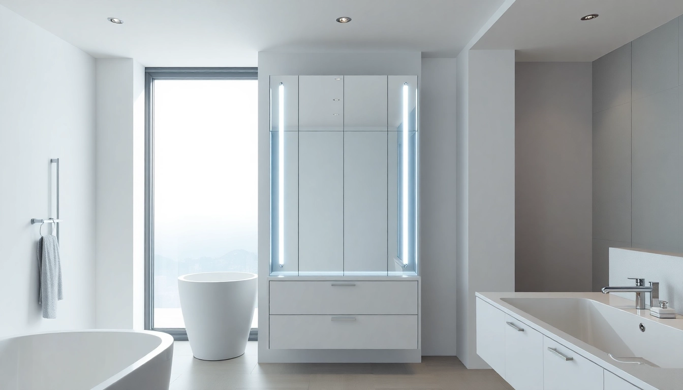 Eleganter sonni Spiegelschrank mit LED-Licht im modernen Badezimmer präsentiert.