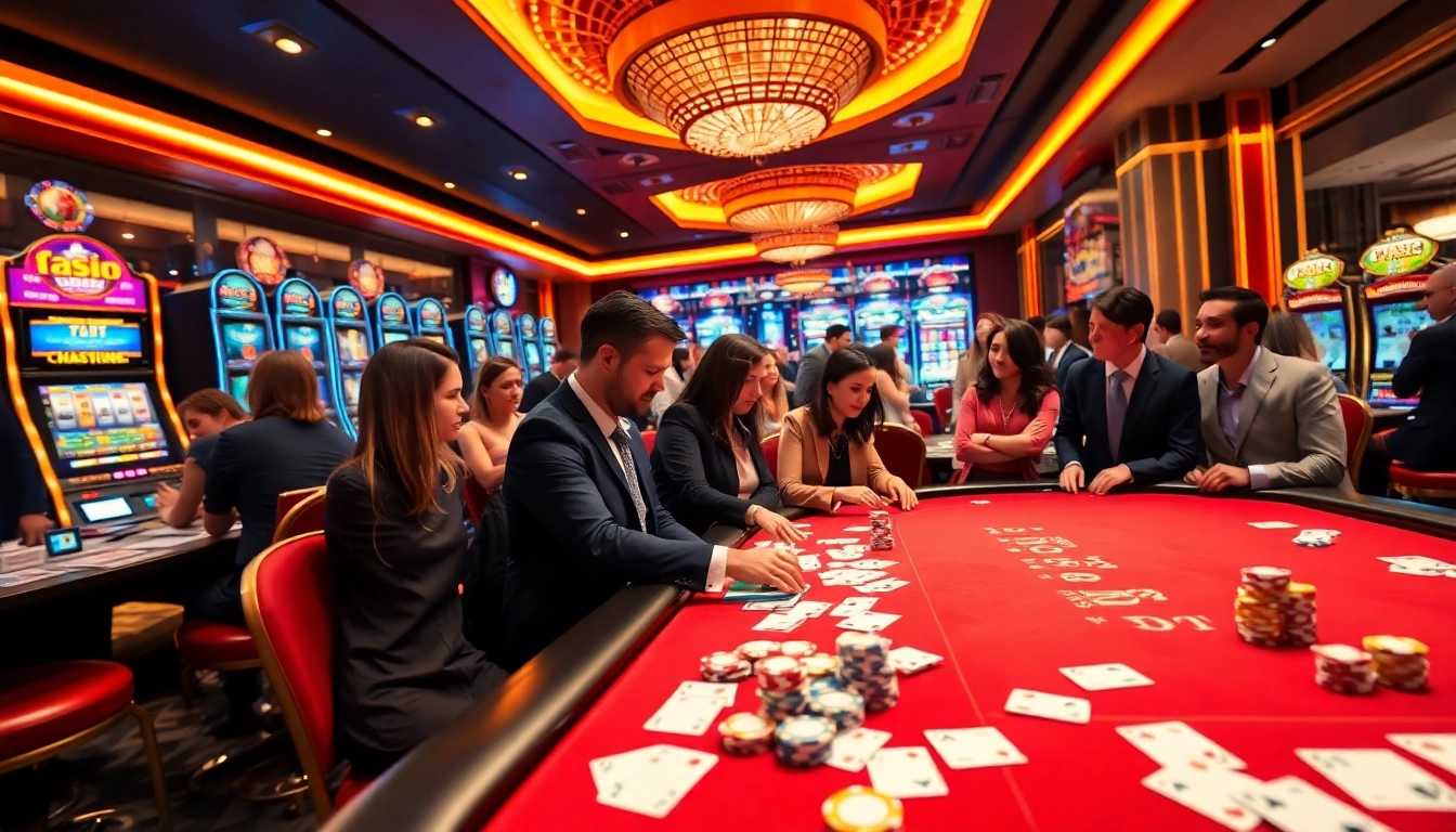 Experience high-stakes action at nhà cái sa88 with modern casino tables and colorful gaming elements.