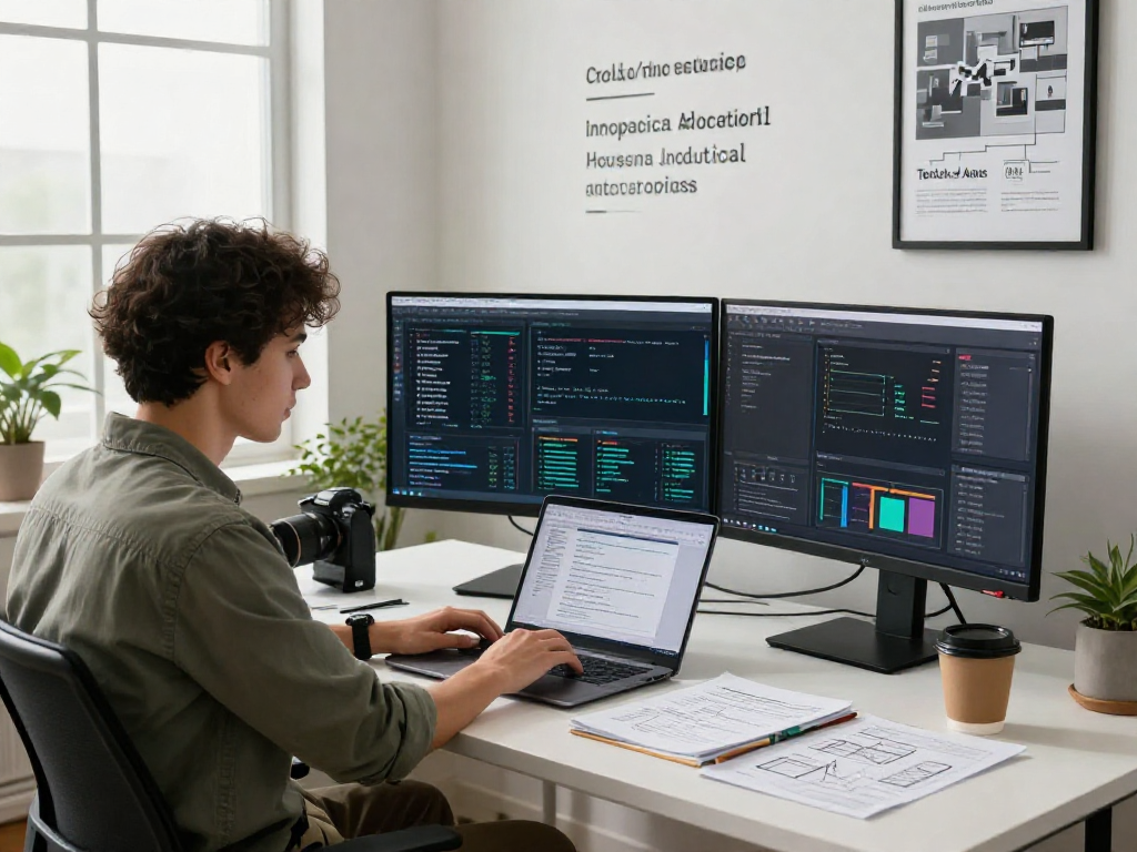 Advanced AI detector workspace showcasing a professional reviewing content moderation algorithms.