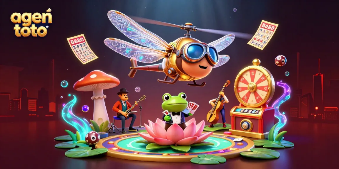 Engage with agen toto in an enchanting casino scene blending lottery, bingo, and vibrant characters.