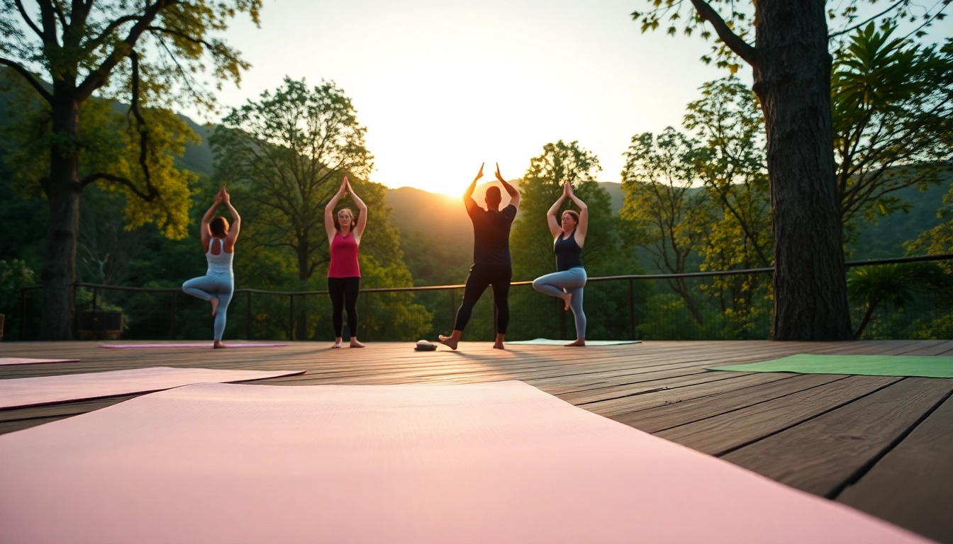 Experience tranquil wellness retreat with yoga at sunrise surrounded by lush nature.