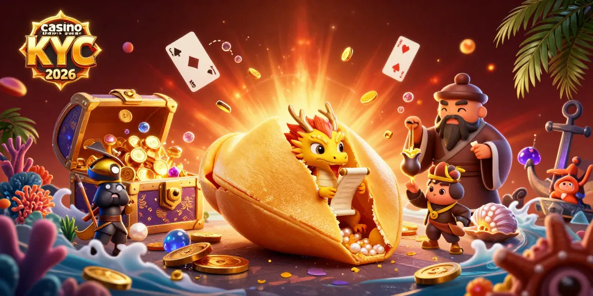 Illustration 3D représentant des thèmes casino crypto sans KYC 2026 avec dragons et pièces d'or.