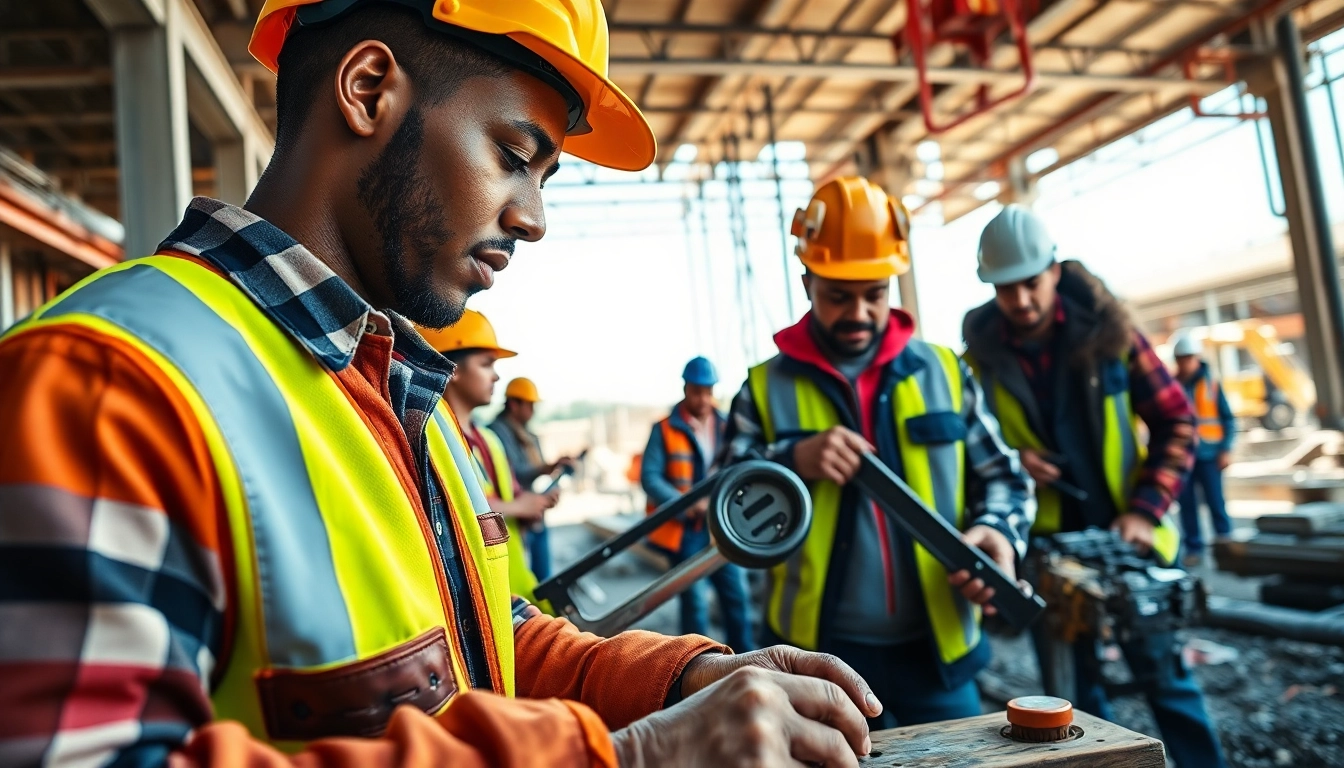 Construction apprenticeship in progress with apprentices actively learning on-site.