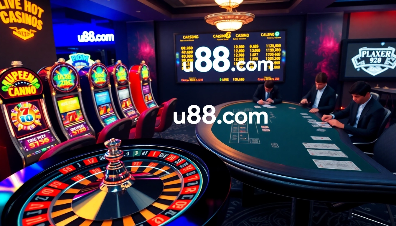 Experience the thrill of online gambling at u888.com with vibrant casino visuals.