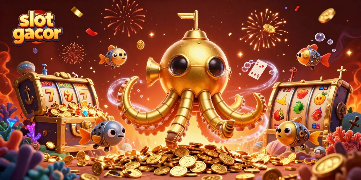 Experience the thrill of winning at slot gacor with a vibrant 3D underwater scene full of treasure.