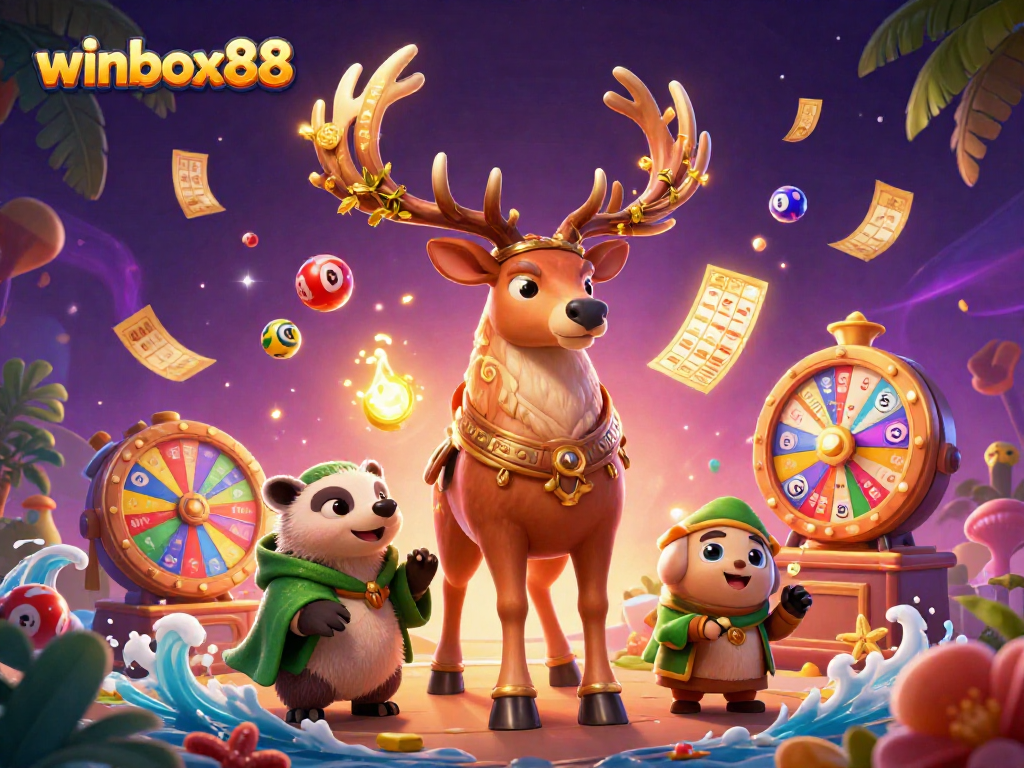 Engage with winbox88 while experiencing vibrant lottery fun and gaming excitement in a magical scene.