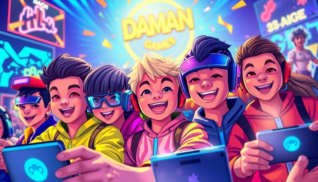 Engaging scene from daman games showing diverse players immersed in vibrant gameplay.