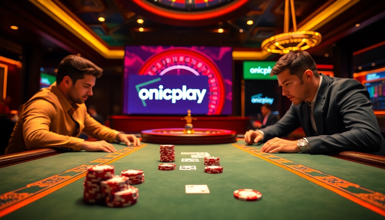 Experience thrilling poker action at onicplay with premium chips and vibrant casino atmosphere.