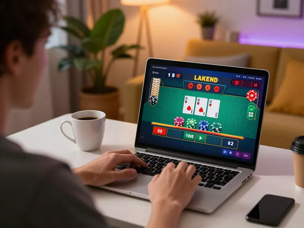 Engaging in winstrike69 online blackjack from home with live dealer gameplay on laptop