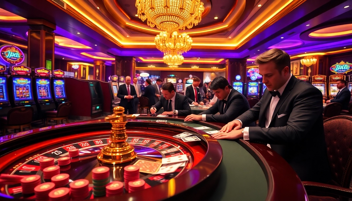 Players strategizing at a Man88 casino table featuring vibrant chips and cards.