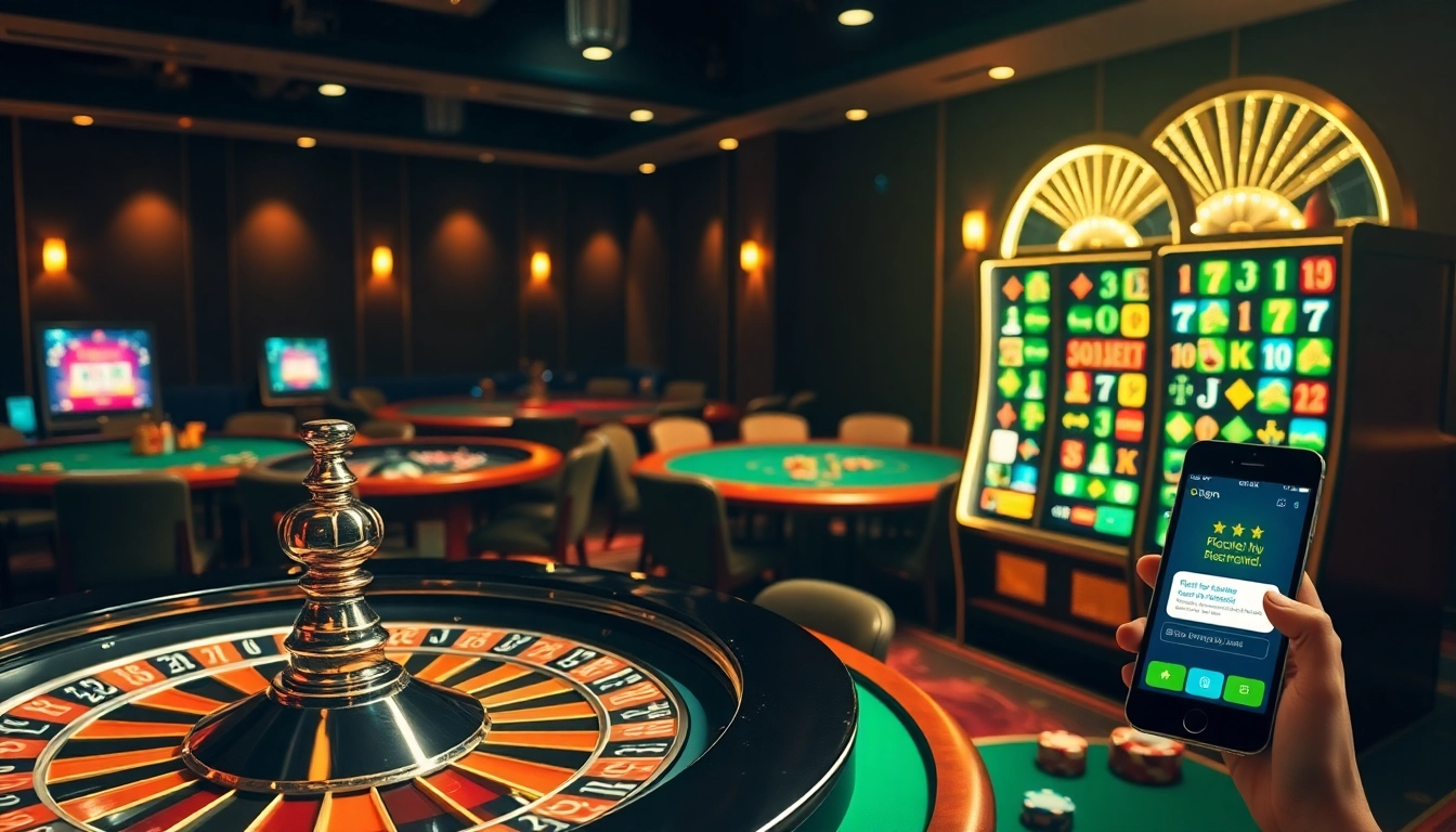 Experience the thrill of gambling with 소액결제 at a luxurious casino, featuring roulette and slot machines.