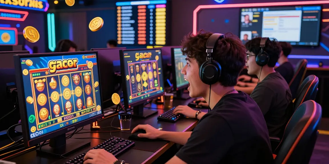 Excited players enjoying slot gacor games in a vibrant online gaming setting.