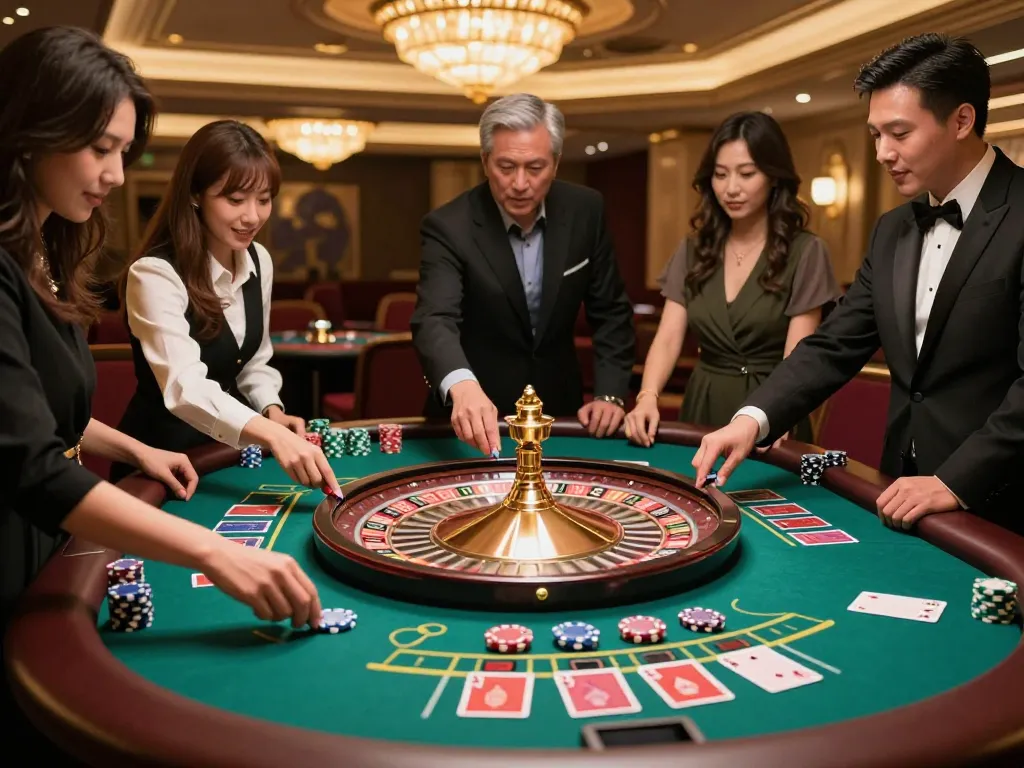 Players engaging in betting action at the TG88 casino roulette table.