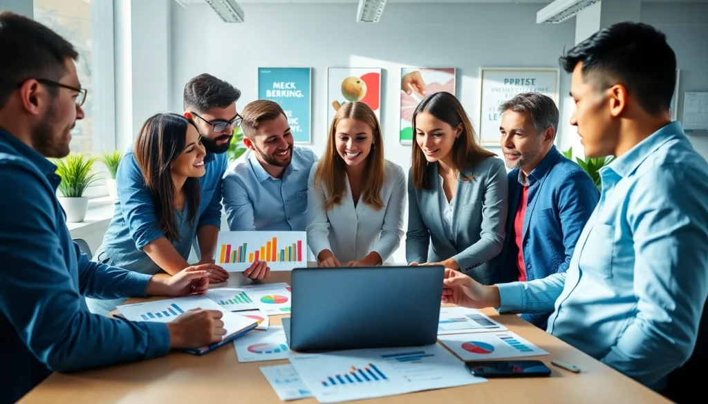 Analyze marketing strategies impacting af88.com with a vibrant team in a modern workspace.