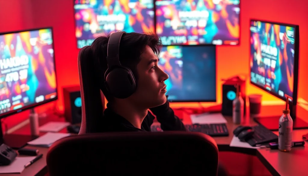 Masuk ke permainan hakim4d login game dengan gamer berfokus di depan layar.