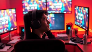 Masuk ke permainan hakim4d login game dengan gamer berfokus di depan layar.