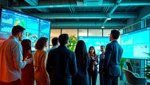 Team of SEO company experts collaborating on digital strategies in a modern office.