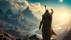 Depict the essence of www.trilgameshproject.com as it intertwines ancient mythology with futuristic exploration.