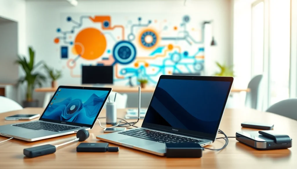 Showcasing Technology with modern devices in a professional workspace reflecting innovation.
