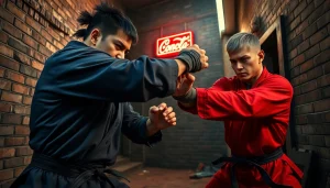 Execute a high-octane martial arts thriller action scene in an urban alleyway.