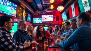 Engaged fans at the best sports betting sites Mexico in a lively sports bar atmosphere.