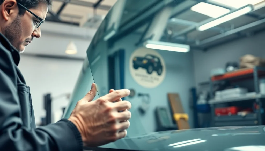 Auto glass replacement Westminster CO performed by a skilled technician in a garage environment.