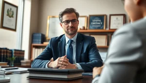 Engaging attorney-client discussion at http://www.jacobsonpilaw.com office reflecting professionalism.