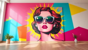 Stunning pop art canvas featuring a vibrant retro portrait of a woman with oversized sunglasses.