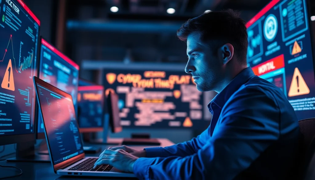 Visual representation of cybersecurity efforts in Fredericksburg highlighting professionals combating cyber threats.