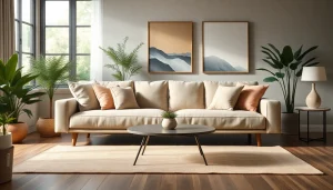 Cozy sofa bed elegantly arranged in a modern living room with natural light.