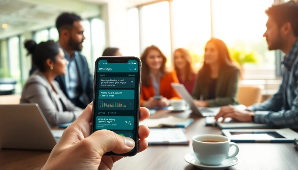 Engaging team discussing improvements using the whatsapp api in a modern office.