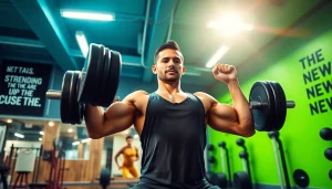 Fitness enthusiast demonstrating strength with weights in the gym, showcasing 888 new fitness goals.