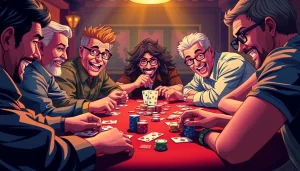 Players enjoying Rummy nabob at a lively game night, showcasing excitement and colorful cards.