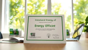 Certificado Ahorro Energético sobre un escritorio con materiales de ahorro energético.