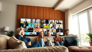 365tv를 즐기는 다양한 인물들이 있는 따뜻한 거실 이미지