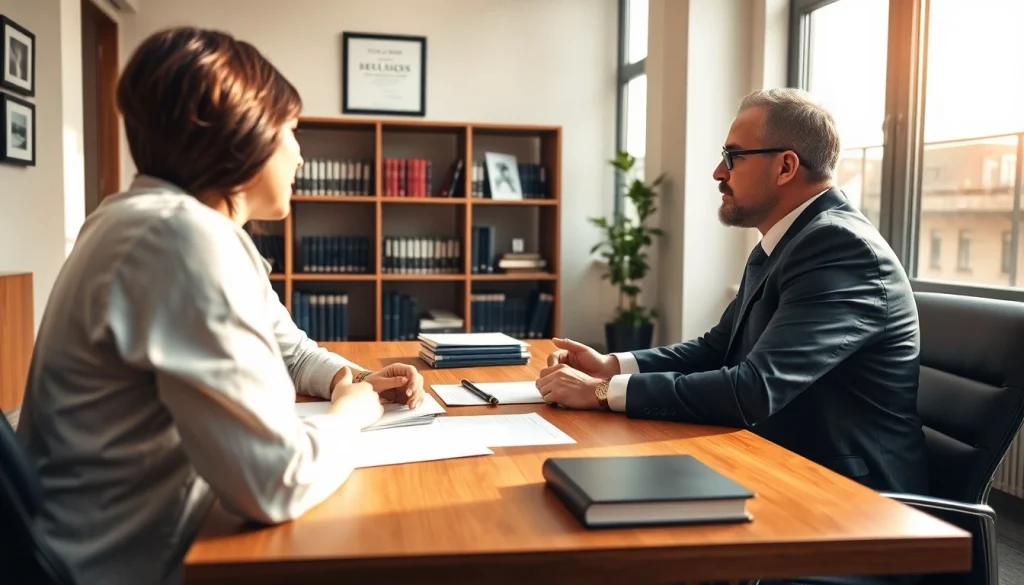 Consultation about litigation case at https://www.turnpikelaw.com with a professional attorney in a modern office.