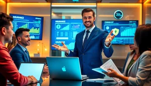 Современная консультационная сессия по страхованию с цифровыми решениями 79king в профессиональном офисе, вызывающая доверие и демонстрирующая инновации на 2025 год