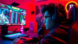 Daftar Domino88 game, beraksi dengan fokus dalam setup gaming canggih yang dinamis.