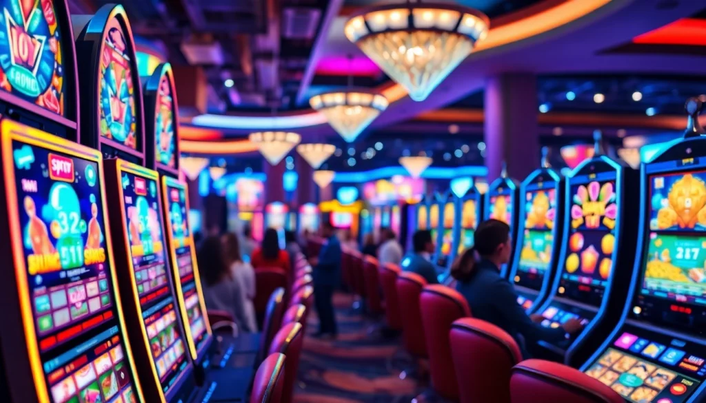 Permainan slot gacor menarik perhatian dengan mesin slot warna-warni di kasino.