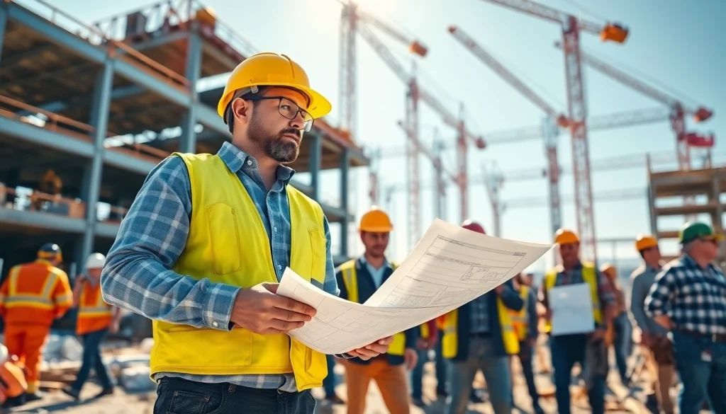 Showcasing a New Jersey Commercial General Contractor managing a vibrant construction site with a skilled team.