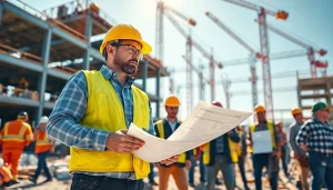 Showcasing a New Jersey Commercial General Contractor managing a vibrant construction site with a skilled team.