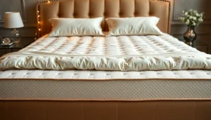 Topper matrimoniale di alta qualità, creato per migliorare il comfort del sonno, posizionato su un letto moderno.