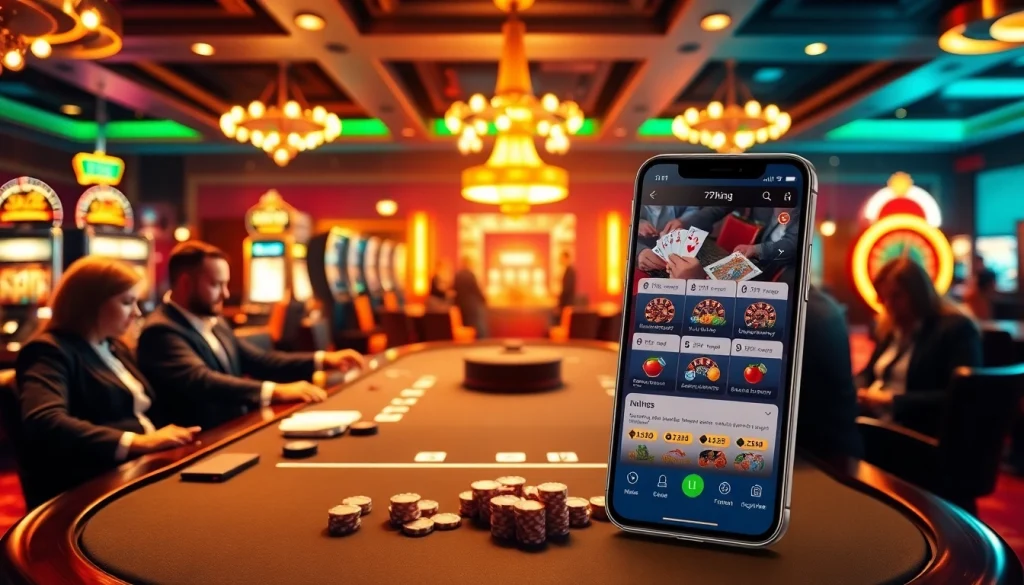 Engage with the thrilling 79king app at a luxurious poker table surrounded by excitement.