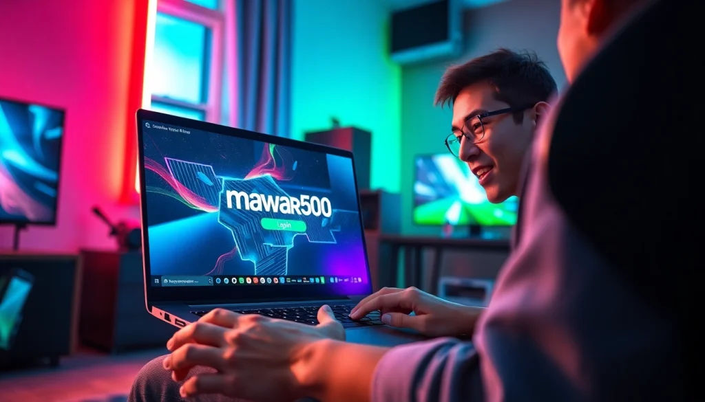 Masukkan untuk mawar500 login game dengan laptop dalam suasana gaming yang energik.