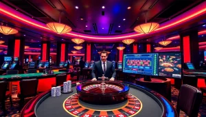 Exciting casino scene at U888C3 showcasing a roulette table and gambling chips.