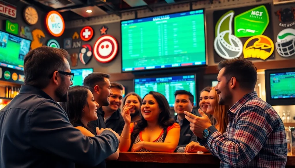 Captivating sports betting in Georgia scene with enthusiastic fans in a modern sports bar environment.