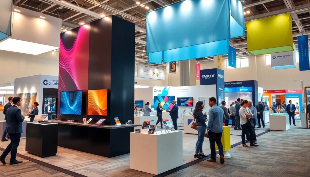 Explore vibrant trade show booth showcasing innovative displays and interactive exhibits.
