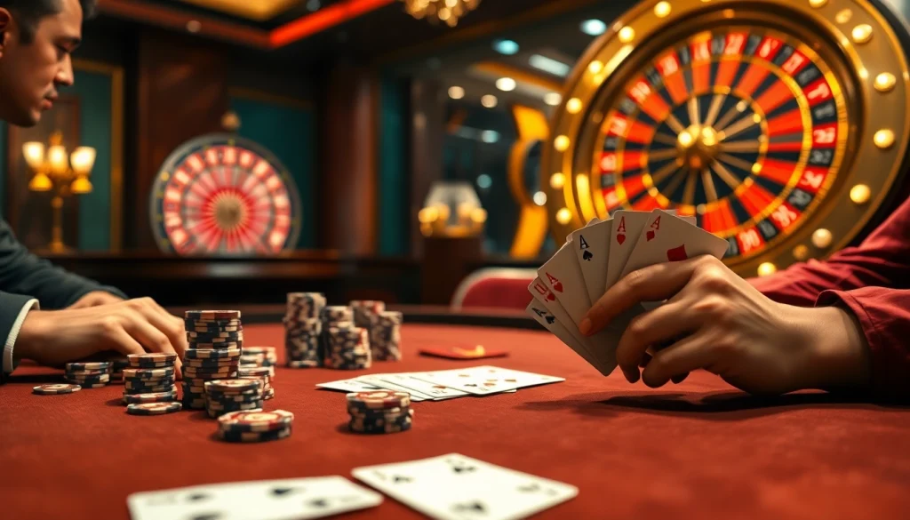 Engaging poker game scene with house edge at nhà cái 789win, highlighting chips and cards.