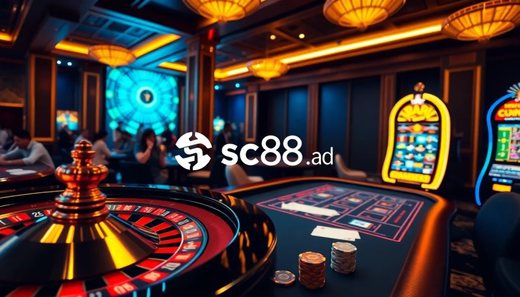 Experience thrilling gaming at sc88.ad with vibrant casino tables and exciting slot machines.